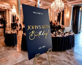 3D Gold Mirror Happy Birthday Acrylic Welcome Entrance Sign, Let's Party Milestone Signage, 16th 18th 20th 30th 40th 50th 60th