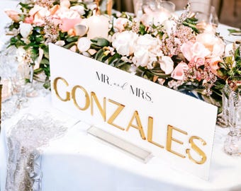 3D Gold Silver Or Rose Gold Mirrored Acrylic Wedding Head Table Mr Mrs Mirror Sign, Last Name Bride Groom Newlywed Sweetheart Table Signage