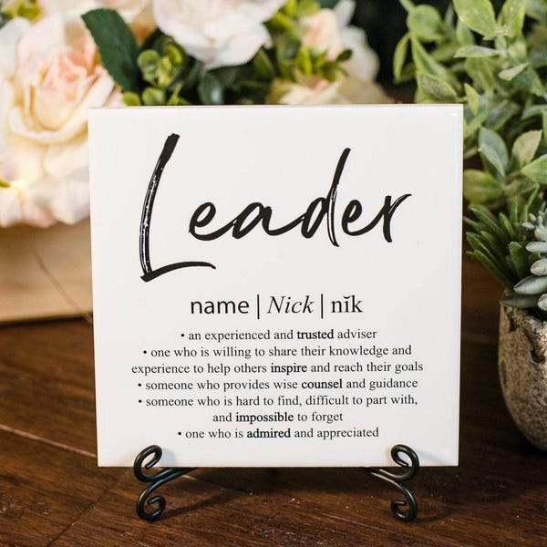 Marble Great Leader Definition Tile Plaque, Thank You Mentor Sign, Boss Appreciation For Retirement, Teacher, Counselor, Coach Adviser