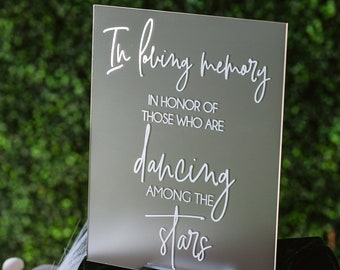 In Loving Memory In Honor Of Those Who Are Dancing Among The Stars Modern Clear Glass Look Acrylic Wedding Memorial Heaven Sign