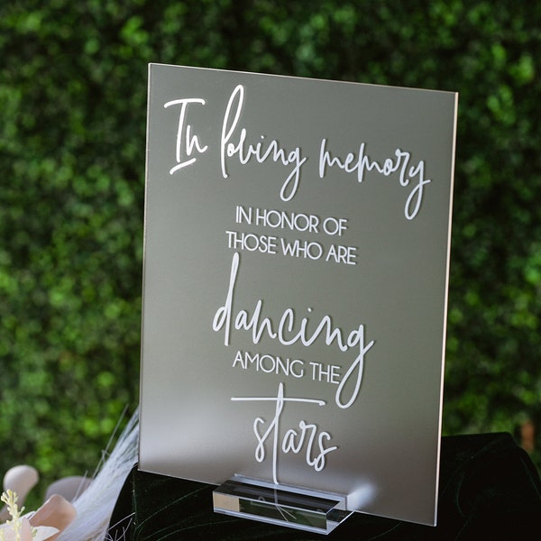 In Loving Memory In Honor Of Those Who Are Dancing Among The Stars Modern Clear Glass Look Acrylic Wedding Memorial Heaven Sign