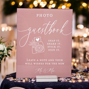 Photo Guestbook Snap It Shake It Stick It Sign It Acrylic Wedding Sign, Leave A Note & Well Wishes Photo Booth Station Guest Book Sten