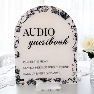 Acrylic ARCH Audio Guestbook Pick Up The Phone Leave A Message After The Tone Keep Dancing Newlyweds Wedding Sign, Toile Guest Book Sten