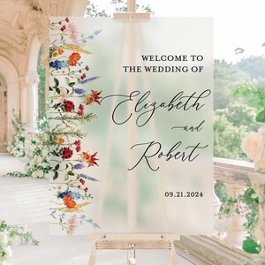 Wildflower Themed Acrylic Bridal Shower Welcome Sign, Colorful Floral Personalized Modern Lucite Perspex Wedding Garden Party Entrance Sign