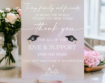 Thank You To My Family and Friends Acrylic Sign For Graduation Party, Appreciate Your Love and Support Table Sign Decor, Grad 2024 2025