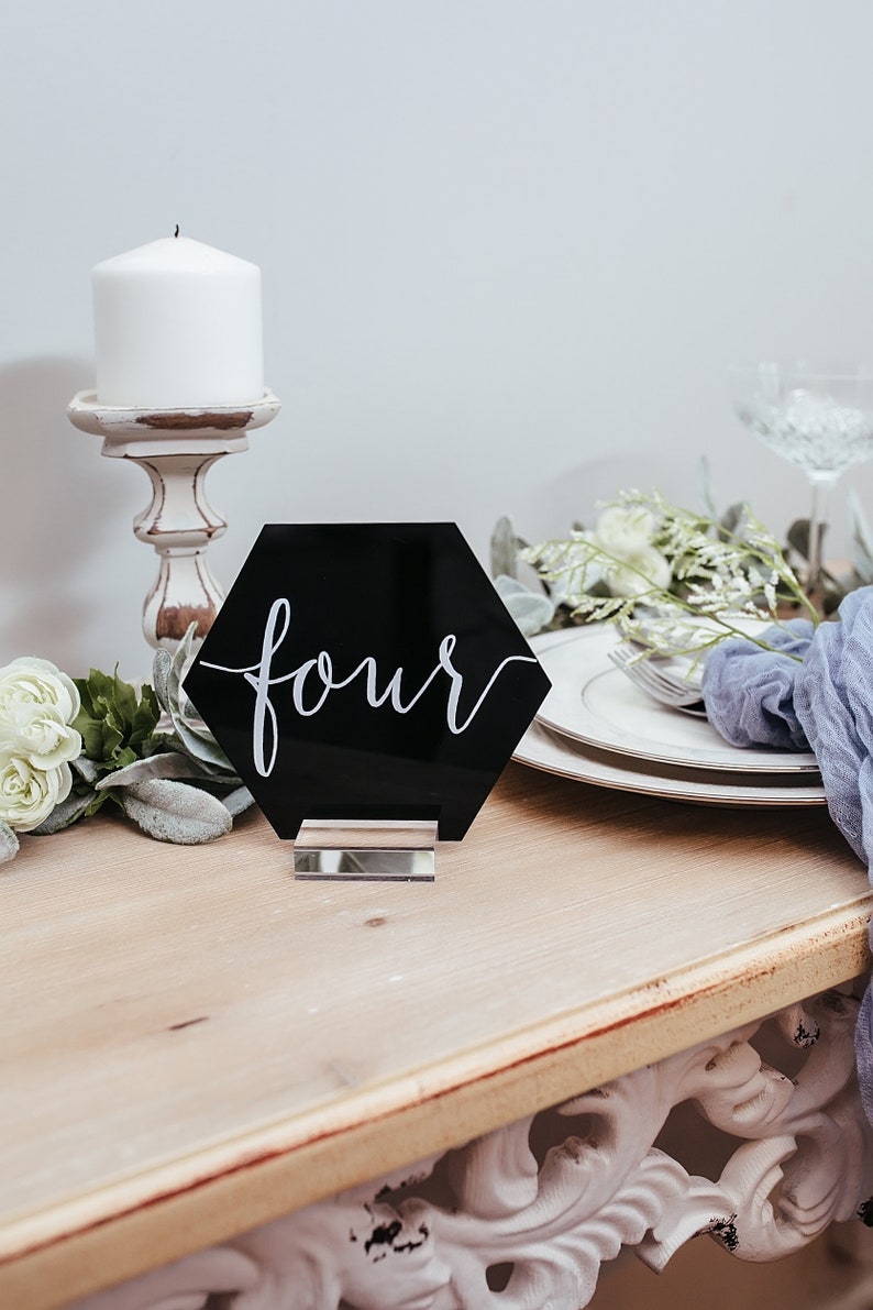 BLACK Hexagon Acrylic Table Number Signs With Stands Perspex Etsy