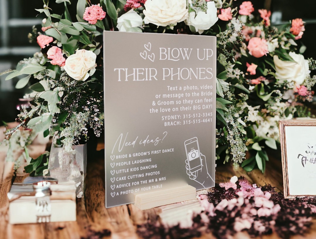 Blow up Their Phones Wedding Table Sign Text or Video Bride and Groom ...