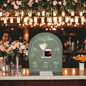 Wedding Cocktail Bar Menu Sign – Acrylic Reception Beverage Display with Signature His Her Drinks image 2