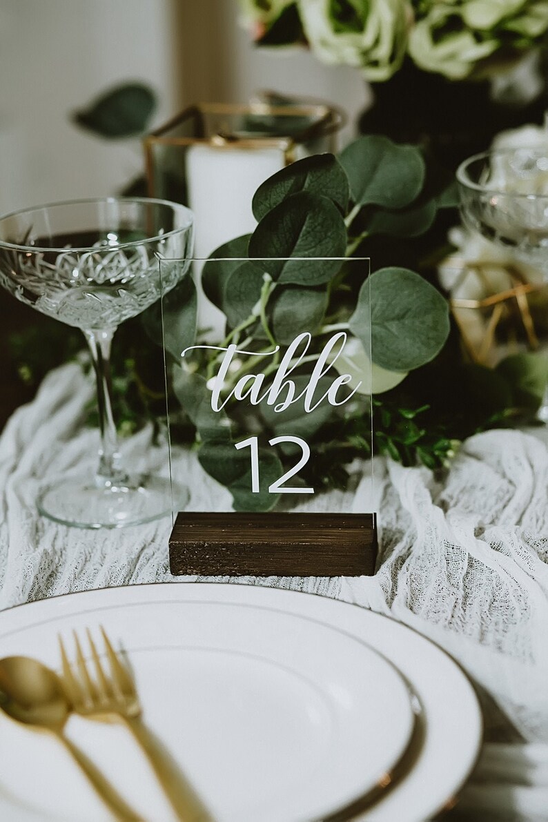 Clear Glass Look Acrylic Table Number Sign With Stands Etsy
