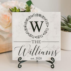 Personalized Name Tile, Last Name Established Sign Gift Idea for Housewarming, Anniversary, Wedding Present, Kitchen Monogram Signs