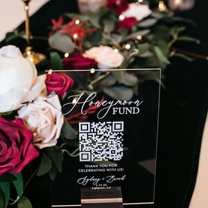 Scannable Honeymoon Wedding Fund QR Code Clear, Black, White or FROSTED Sign, Venmo Cashapp Modern Minimalist Wedding Cash Gift Acrylic Sign image 6