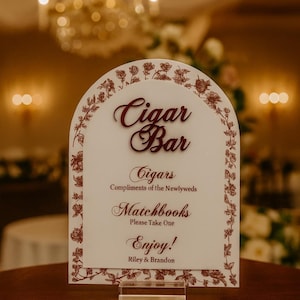 Letrero acrílico 3D ARCH con diseño floral Toile para bar de puros, recepción de estilo chinoiserie francés, salón de puros, hora del cóctel, letrero para padrinos de boda fumadores imagen 2