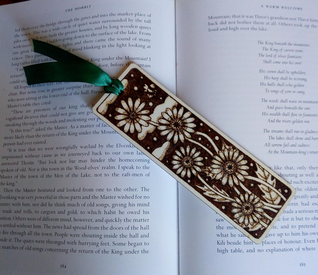 Floral Bookmark Wooden - Hand Burned - Ribbon - Etsy UK