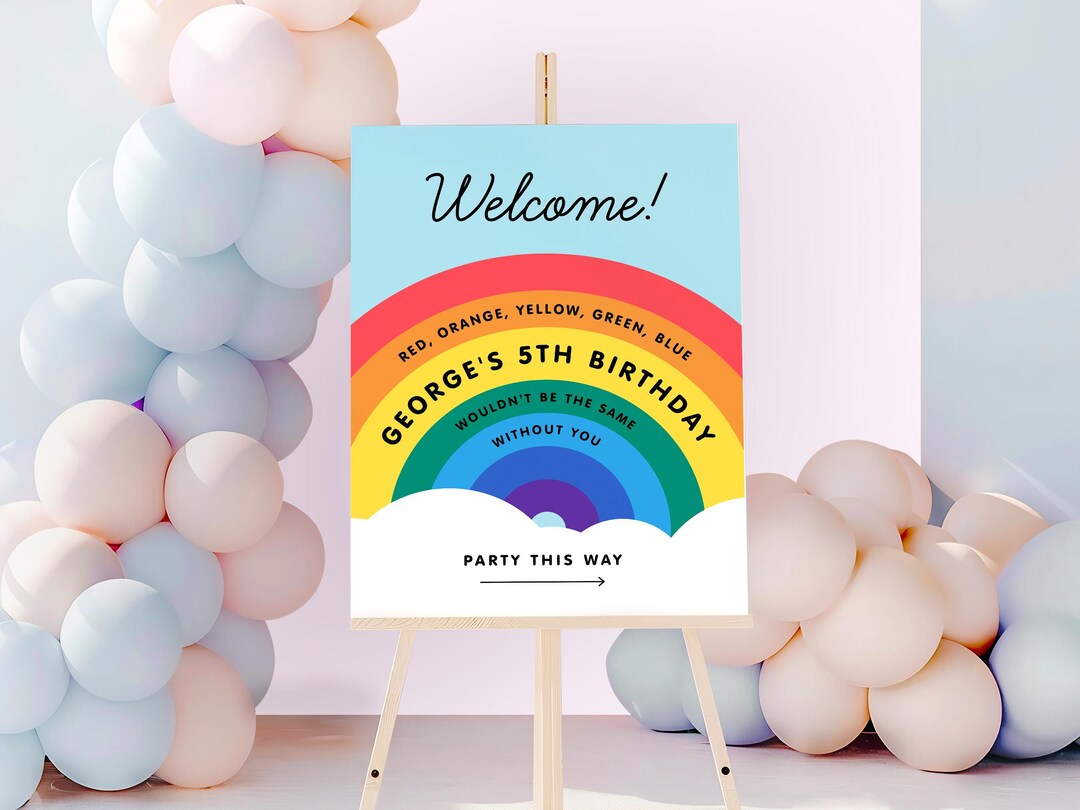 Welcome Sign, Rainbow, Colorful Fun, Kids Birthday Party, EDITABLE ...