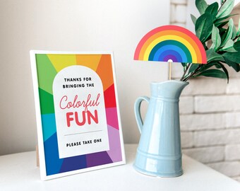 Cartello per bomboniere arcobaleno: stampabile modificabile per compleanno (5x7 e 8,5x11)