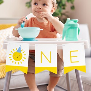 High Chair Banner, Blue, First Trip Around the Sun, 1st Birthday Party, EDITABLE PARTY PRINTABLE