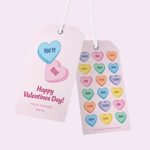 Valentine Gift Tags, Valentine&#39;s Day, Class Valentines, Kid Valentines, Conversation Hearts, Kind Hearts, EDITABLE PRINTABLE