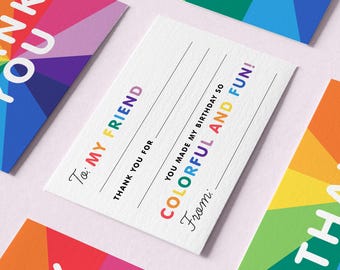 Biglietto di ringraziamento arcobaleno: da compilare per il compleanno dei bambini (stampabile e modificabile)