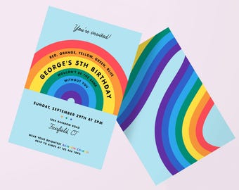 Invito, Arcobaleno, Divertimento Colorato, Festa di Compleanno per Bambini, STAMPABILE PER FESTE MODIFICABILE