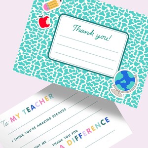 Biglietto di ringraziamento da compilare, quaderno di composizione, apprezzamento per gli insegnanti, biglietto per bambini, stampabile modificabile