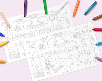 Tovaglietta per attività, Super Bowl, tema football, attività artistica per bambini, pagina da colorare, STAMPABILE PER FESTE