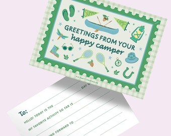 Materiale di cancelleria da compilare per il campo estivo: biglietto d'auguri con canoa (MODIFICABILE E STAMPABILE)