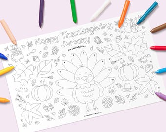 Tovaglietta per attività del Ringraziamento, pagina da colorare con il tacchino, stampabile per feste modificabile