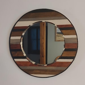 Reclaimed Wood Round Mosaic Framed Mirror