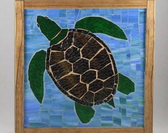 Glass Mosaic Sea Turtle Wall Art: Coastal Decor