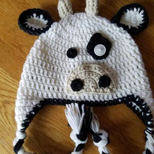 Cow hat. Handmade item. Crochet animal hat. Cow barnyard animal hat