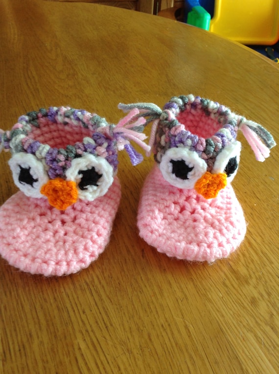 Crochet owl booties. Handmade in a smoke free home