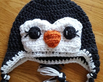 Sombrero de pingüino, hecho a mano, gorro de pingüino tejido a crochet