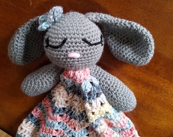 Beautiful bunny lovey/security blanket. Animal blanket. Crochet blanket. Woodland theme bunny blanket.