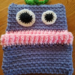 Crocheted monster pajama bag. Handmade. Can make in any color combinations. Or your favorite team colors.