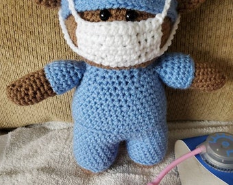 Healthcare Hero Doctor Bear, Crochet Stuffed Animal Amigurumi Toy