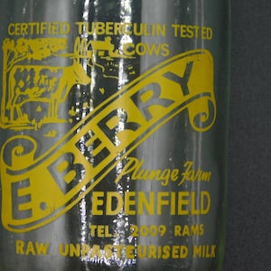C1940 E. Berry Edenfield - Bouteille de lait tuberculinique sérigraphiée Angleterre
