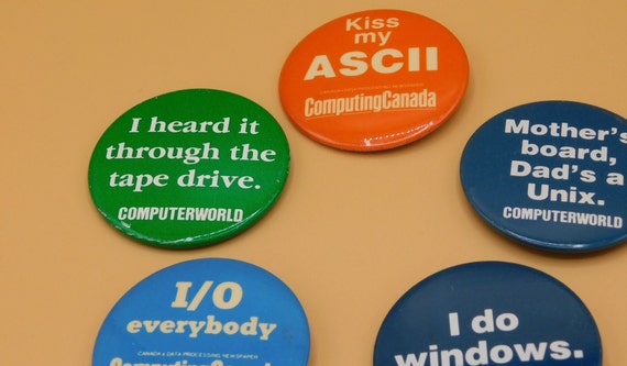1990s Computer Collectable Pin Back Buttons Funny… - image 1