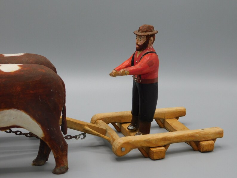 C1955 Vermont Folk Art Oxen With Driver Hand Made Carved Wood - Etsy