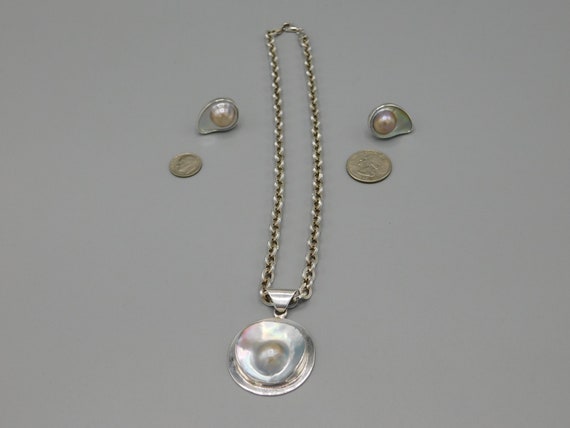 Sterling Silver and Mother of Pearl Necklace and … - image 10