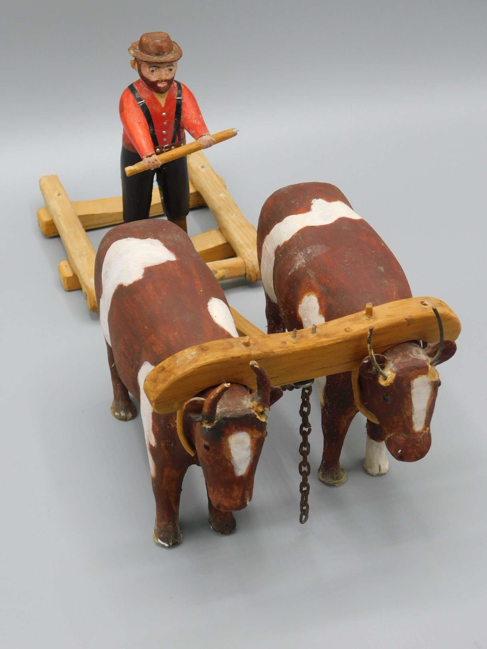 C1955 Vermont Folk Art Oxen With Driver Hand Made Carved Wood - Etsy