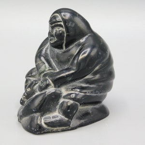 c1960 Inuit Carving in Black Soap Stone Signed and Numbered