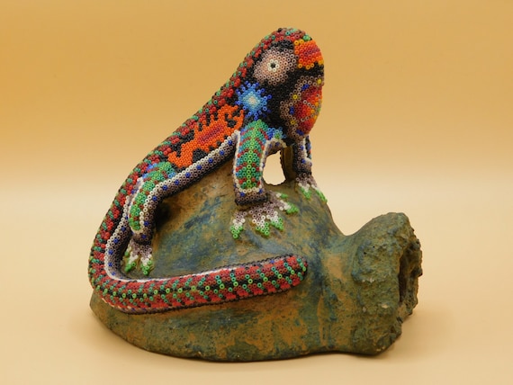 Buy Huichol Indian Hand Beadwork Art of Iguana Extra Fine Vintage