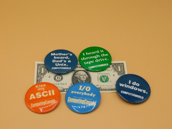 1990s Computer Collectable Pin Back Buttons Funny… - image 3