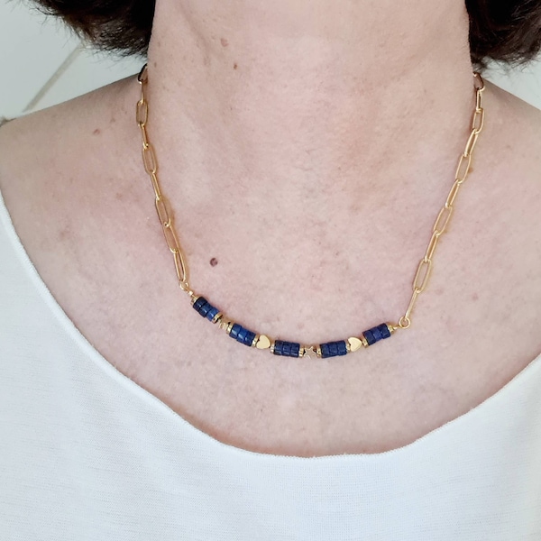 Collier acier inoxydable Lapis-lazuli -modèle Kobé-