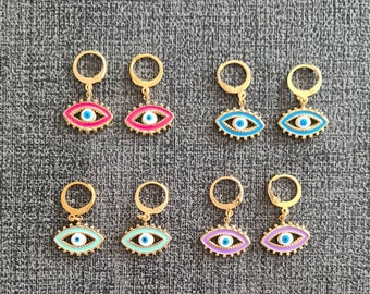 Mini colored stainless steel eye sleeper hoop earrings