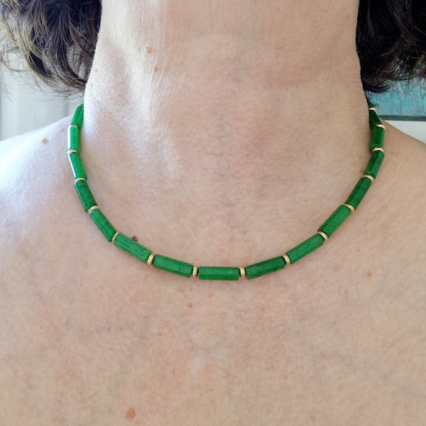 collier tubes calcédoine vert