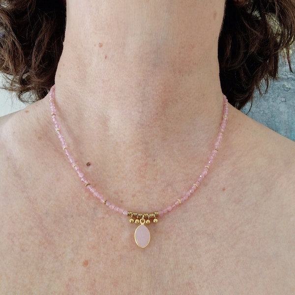 Collier Oeil de chat rose (Chrysobéryl)