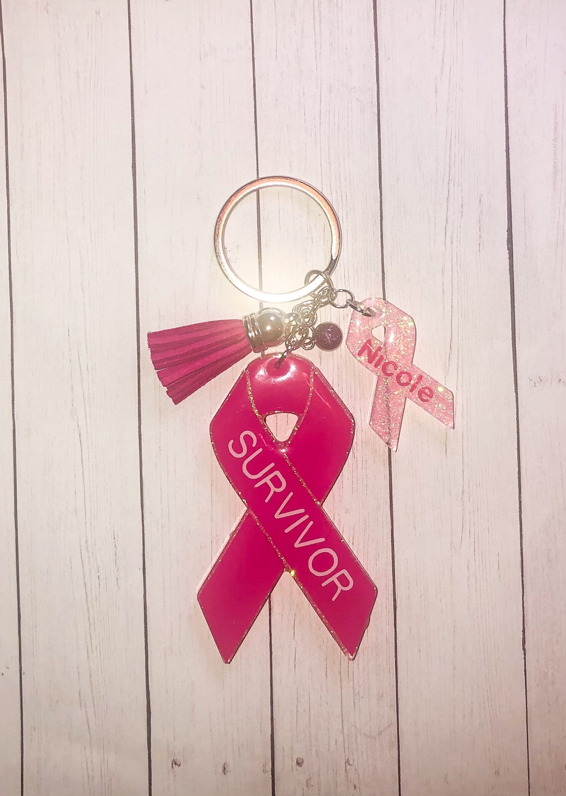 Awareness Ribbon Keychain, Breast Cancer Ribbon, Awareness Keychain