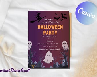 Halloween Invitation, Digital Invite, Adult or Teen Witch Party, Fall Editable Evite, Instant Download, Spooky Creepy Printable Template