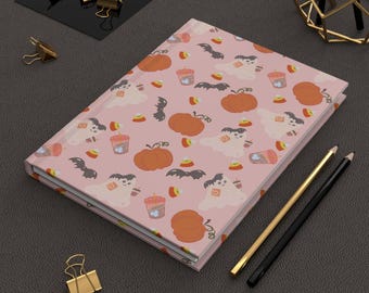 Cute Halloween Pattern Hardcover Journal | pumpkins ghosts bats candy corn